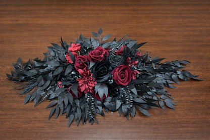 Black Burgundy Arch Flowers, Gothic Wedding Arch Decor, Dark Red Floral Swag, Moody Ceremony Backdrop, Black Arbor Arrangement Ties Reddit