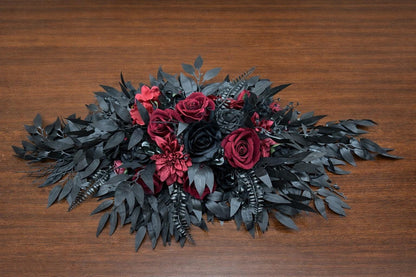 Black Burgundy Arch Flowers, Gothic Wedding Arch Decor, Dark Red Floral Swag, Moody Ceremony Backdrop, Black Arbor Arrangement Ties Reddit