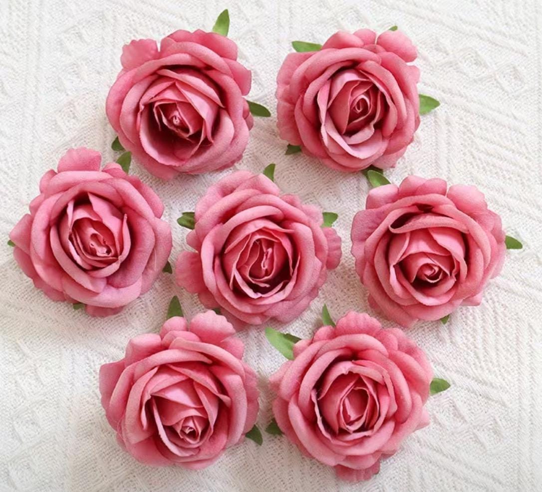 Dusty Pink Flower Head, Small 2.5” Artificial Dusty Rose Pink, Wedding DIY Flower Heads Mauve Pink, Craft Supplies Pink Roses