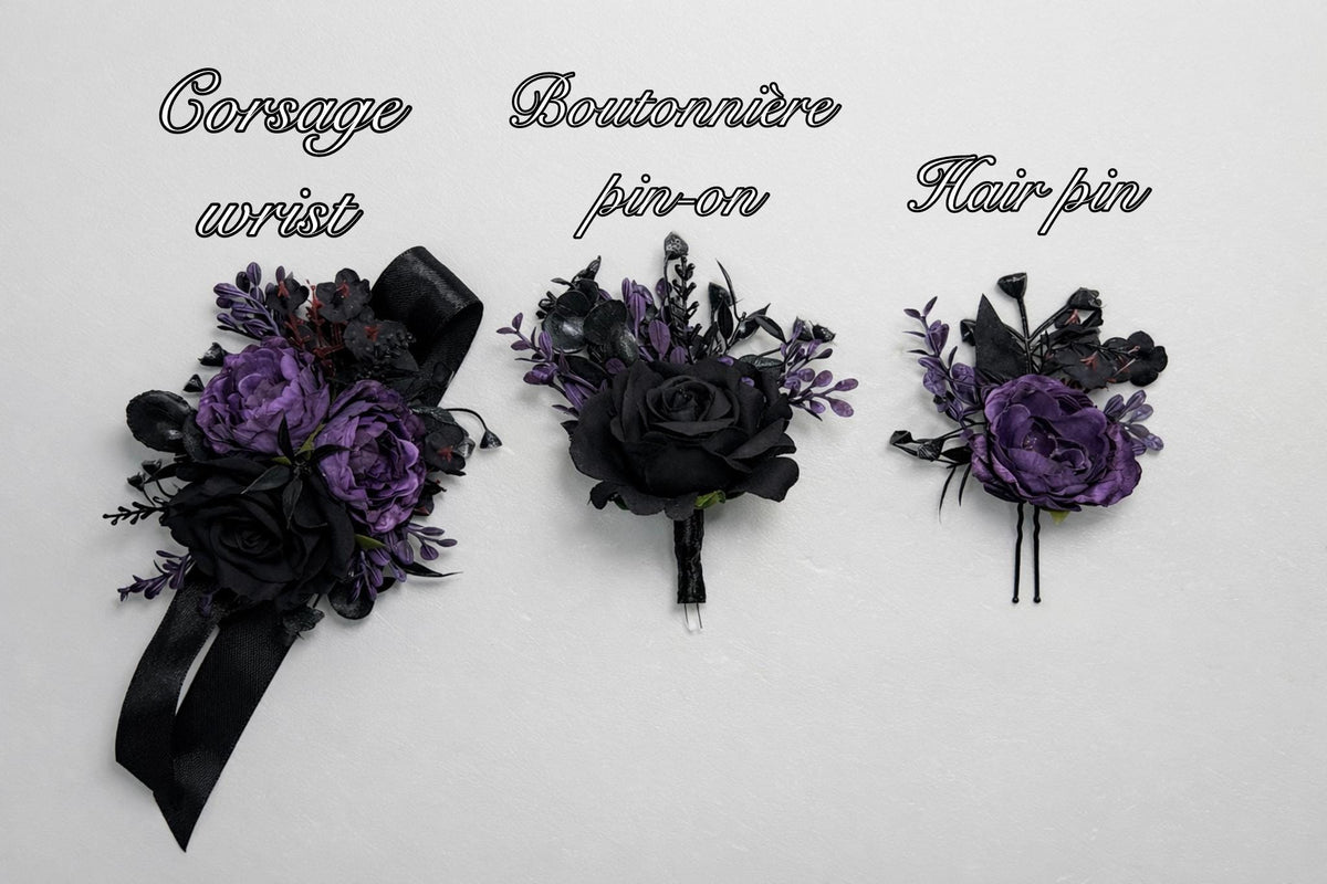 Black Dark Purple Boutonnière, Wedding Groom Gothic Pin-on Boutonnière, Groomsmen Plum Lapel Flower Buttonhole Reddit