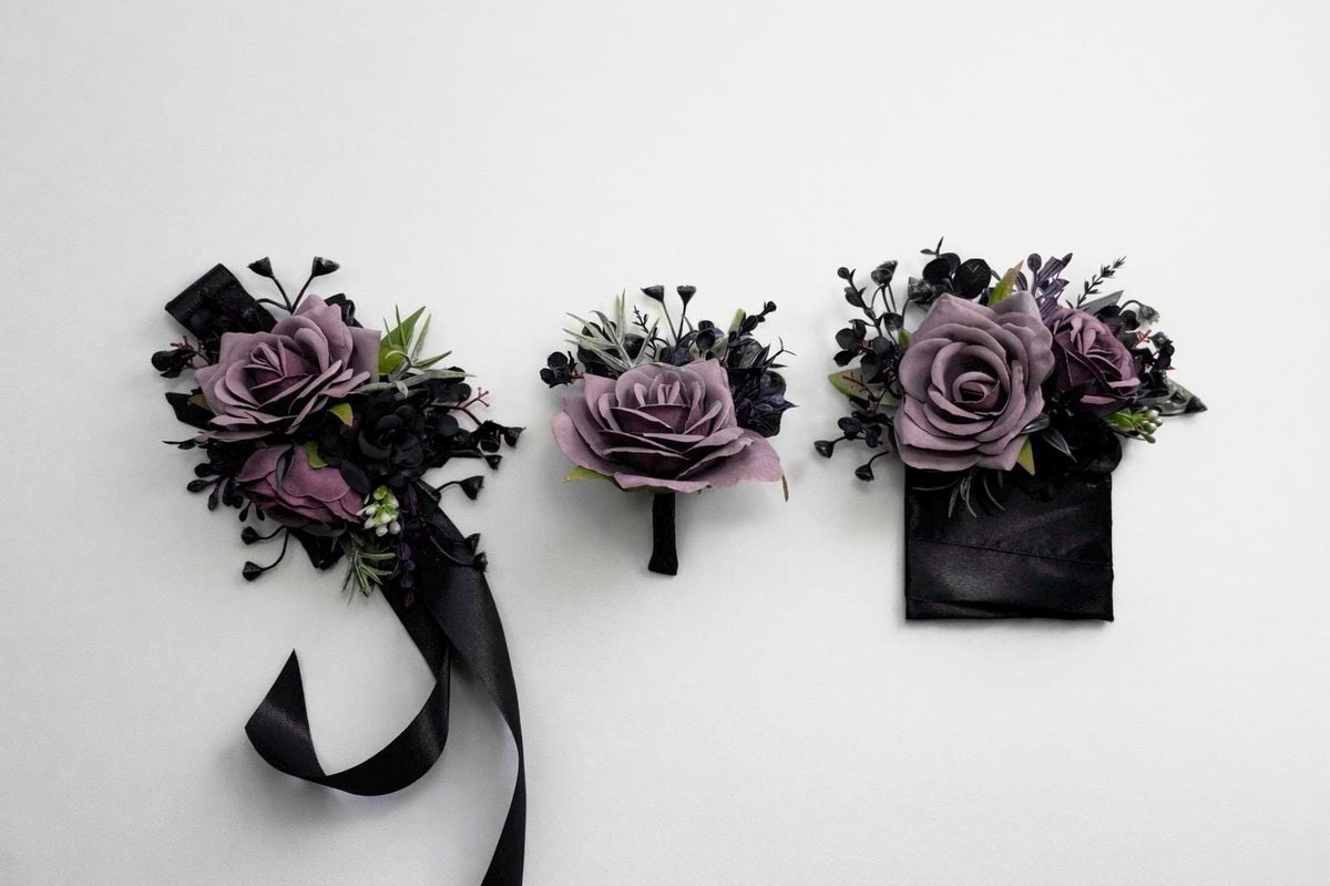 Black Purple Corsage Wedding Gothic Wrist Corsage Bridesmaids Black Plum Corsage Mom Plum Black Dark Purple Corsage Prom Artificial Flower