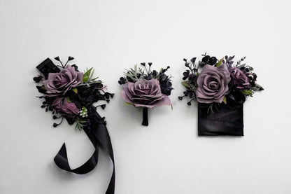 Black Purple Corsage Wedding Gothic Wrist Corsage Bridesmaids Black Plum Corsage Mom Plum Black Dark Purple Corsage Prom Artificial Flower