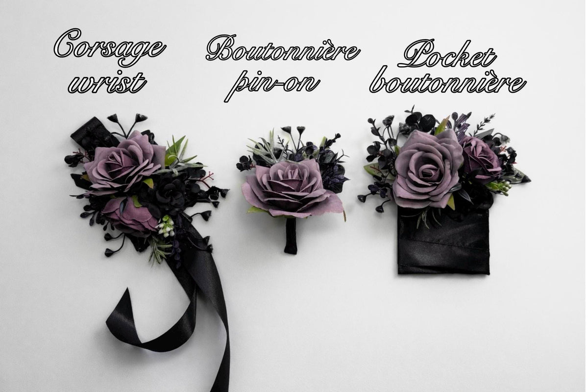 Black Purple Corsage Wedding Gothic Wrist Corsage Bridesmaids Black Plum Corsage Mom Plum Black Dark Purple Corsage Prom Artificial Flower