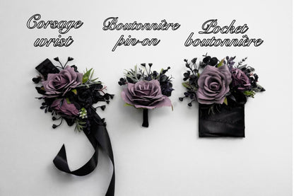 Black Purple Corsage Wedding Gothic Wrist Corsage Bridesmaids Black Plum Corsage Mom Plum Black Dark Purple Corsage Prom Artificial Flower