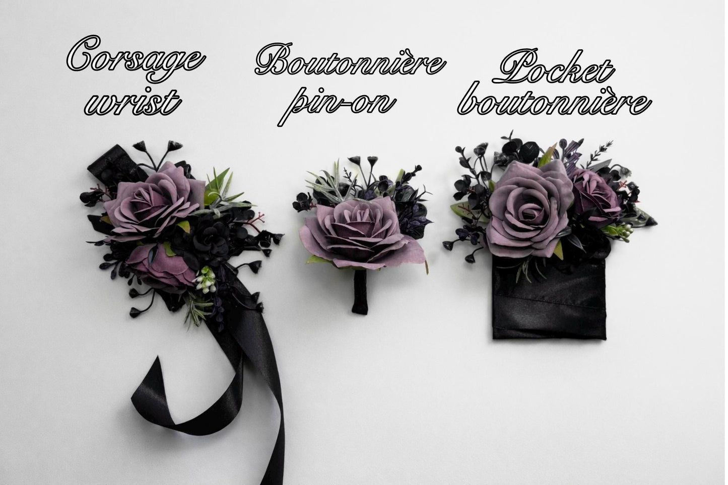 Black Purple Corsage Wedding Gothic Wrist Corsage Bridesmaids Black Plum Corsage Mom Plum Black Dark Purple Corsage Prom Artificial Flower