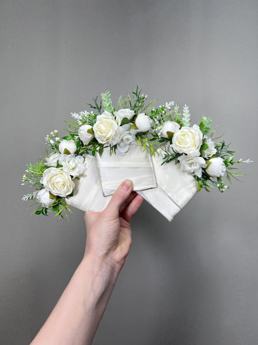 Wedding Pocket Boutonniere White Groom Boutonnière Ivory Square Groomsmen Pocket Boutonniere Wedding Ivory Rustic Decor Artificial Flowers