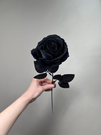 Black Rose Stem, Artificial Black Rose Flower, Gothic Wedding Decor, Faux Black Flower Head, Halloween Decor, Dark Floral Stem