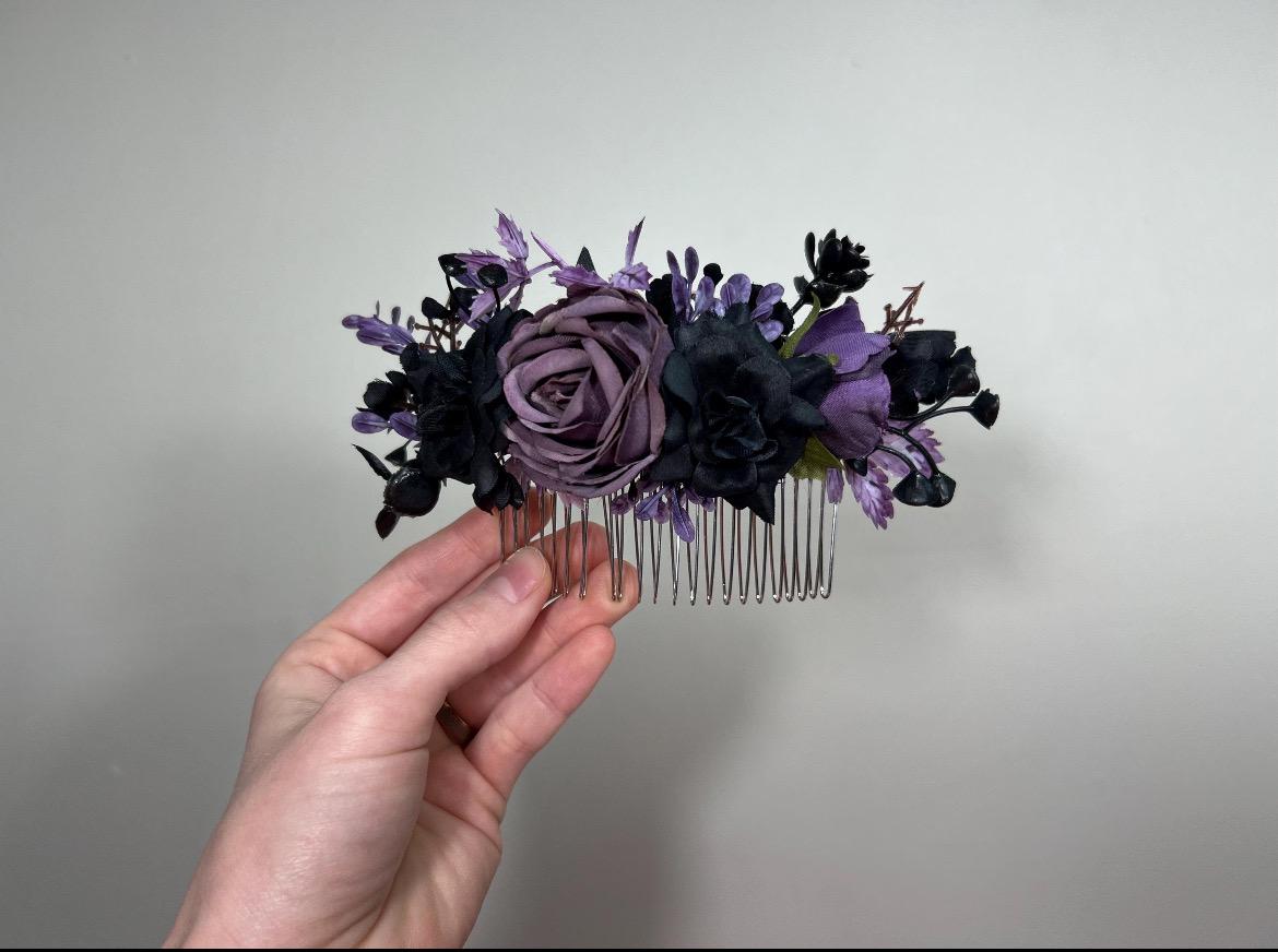 Black Purple Hair Pin Gothic Wedding Hair Pins Floral Plum Black Hair Accessories Artificial Flower Hairpiece Black Dark Purple Reddit