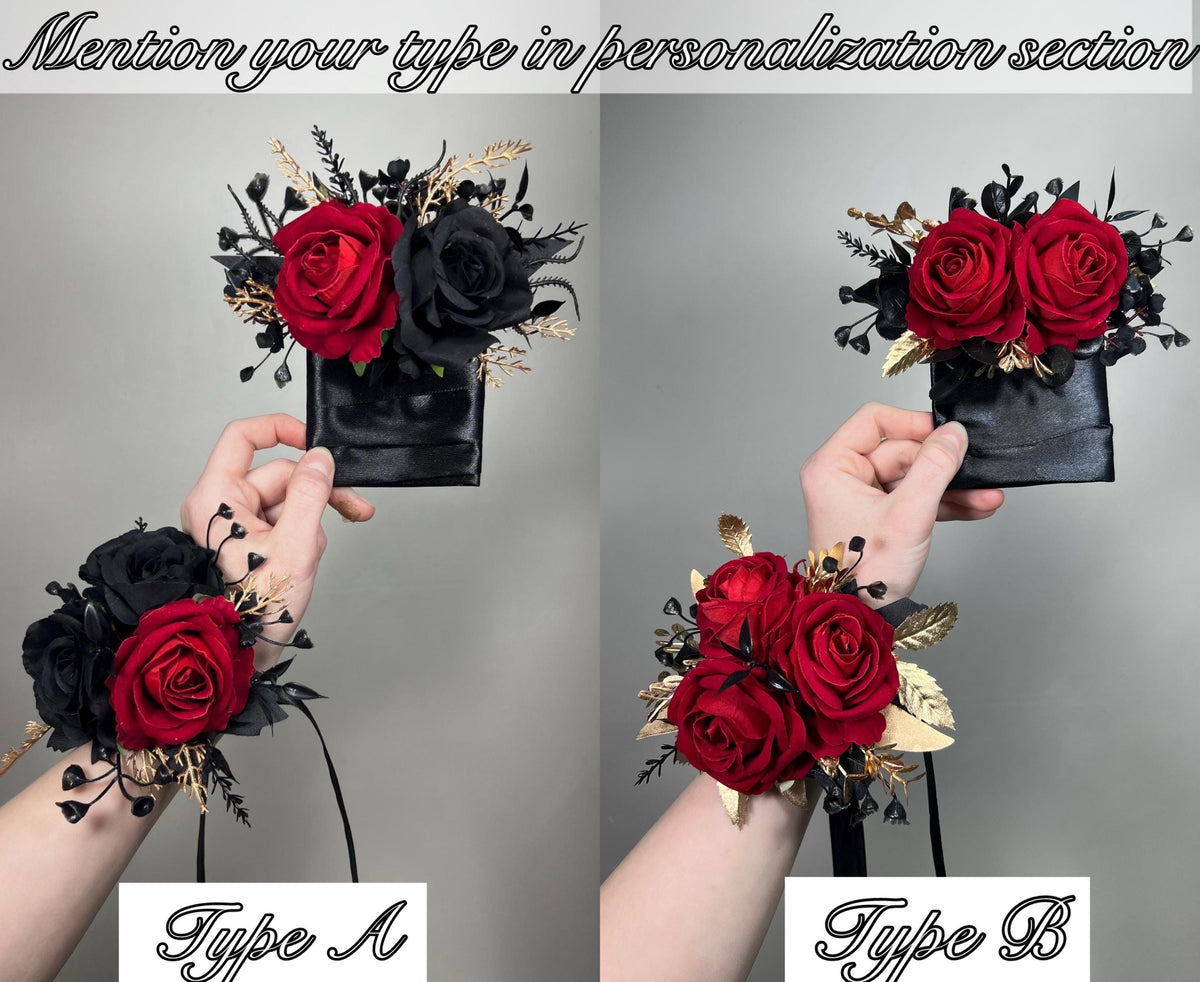 Black Red Boutonniere Wedding Black Gold Boutonnière Red Groom Boutonniere Black Groomsmen Red Black Prom Boutonniere Artificial Flower