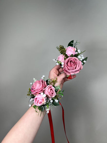 Dusty Rose Corsage, Wedding Bridesmaids Blush Pink Wrist Corsage, Light Pink Wristlet Artificial Flower Reddit