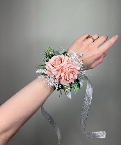 Blush Pink Boutonnière, Wedding Light Pink Silver Groom Boutonnière, Groomsmen Soft Pink Baby Breath Buttonhole, Lapel Men Artificial Flower