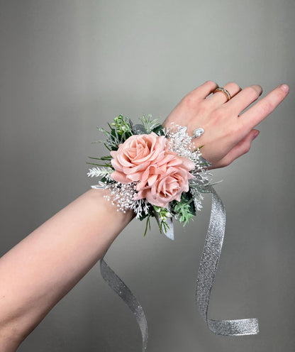 Blush Pink Boutonnière, Wedding Light Pink Silver Groom Boutonnière, Groomsmen Soft Pink Baby Breath Buttonhole, Lapel Men Artificial Flower