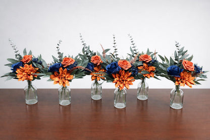 Orange Blue Wedding Centerpiece, Mini Bouquets for Bud Vase, Fall Terracotta Navy Blue Table Decor, Small Centerpiece Rustic Reddit