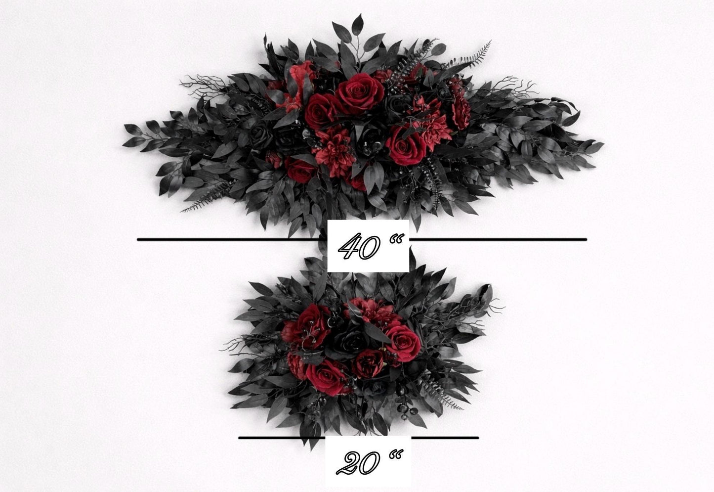 Black Burgundy Arch Flowers, Gothic Wedding Arch Decor, Dark Red Floral Swag, Moody Ceremony Backdrop, Black Arbor Arrangement Ties