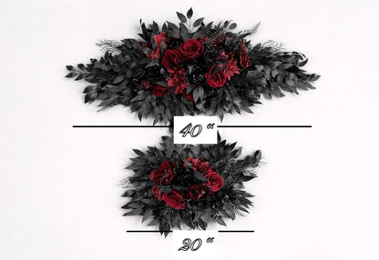 Black Burgundy Arch Flowers, Gothic Wedding Arch Decor, Dark Red Floral Swag, Moody Ceremony Backdrop, Black Arbor Arrangement Ties