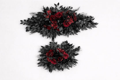 Black Burgundy Arch Flowers, Gothic Wedding Arch Decor, Dark Red Floral Swag, Moody Ceremony Backdrop, Black Arbor Arrangement Ties