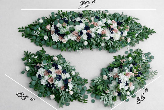Navy Blue Dusty Rose Arch Arrangements, Wedding White Dark Blue Blush Pink Arbor Arrangement, Eucalyptus Floral Swag, Ceremony Backdrop