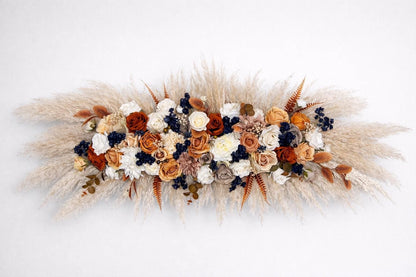 Wedding Terracotta Arch Arrangement Navy Blue Boho Burnt Orange Cinnamon Brown Rust Aisle Arrangement Swag Pampas Grass Decor Wall Fall