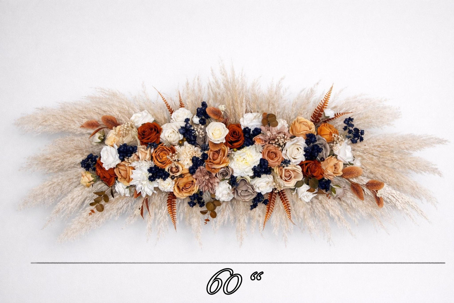 Orange Navy Blue Arch Flowers, Terracotta Dark Blue Wedding Arbor Arrangement, Boho Fall Floral Swag, Ceremony Backdrop Pampas Grass Reddit
