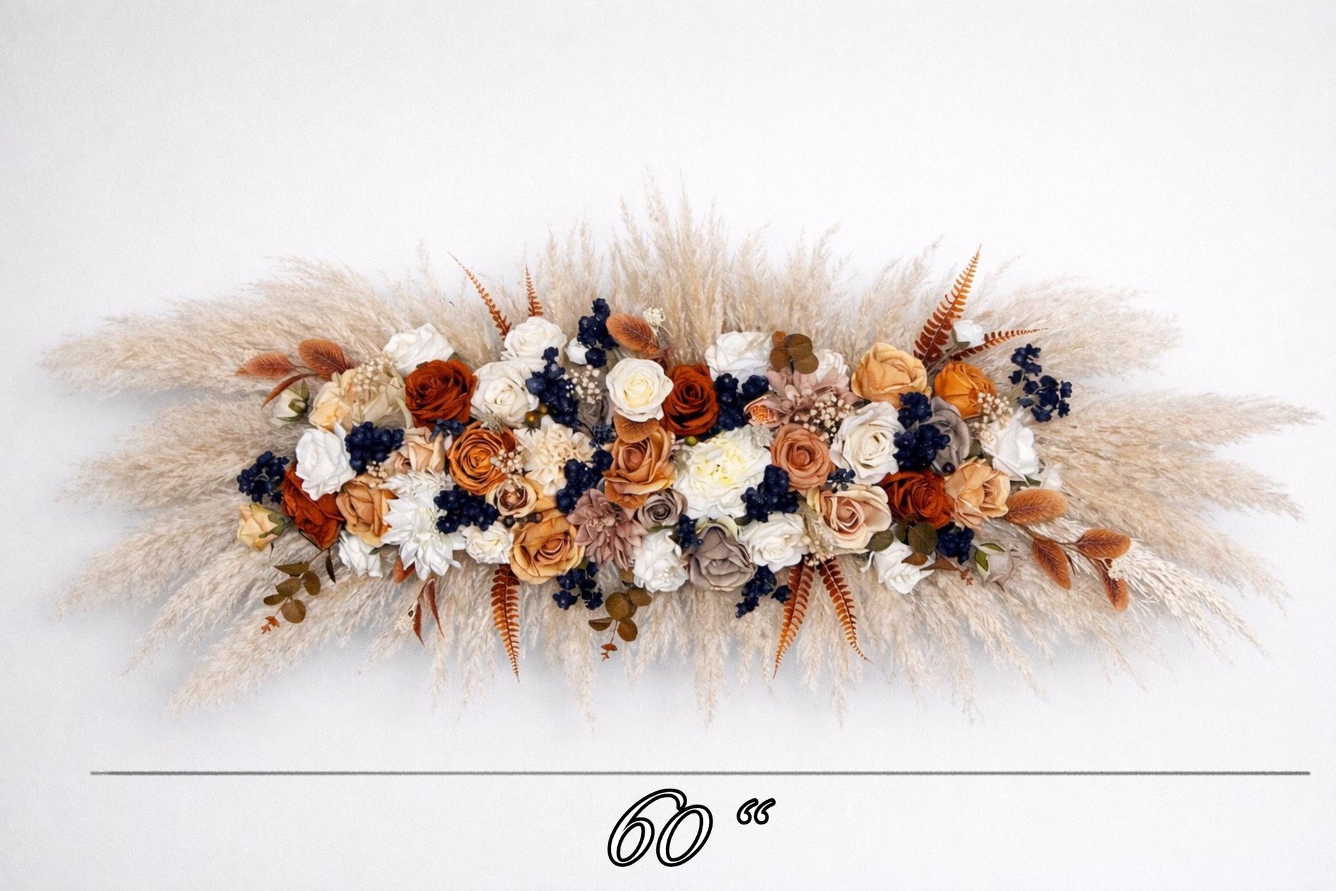 Orange Navy Blue Arch Flowers, Terracotta Dark Blue Wedding Arbor Arrangement, Boho Fall Floral Swag, Ceremony Backdrop Pampas Grass Reddit