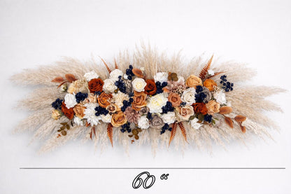 Orange Navy Blue Arch Flowers, Terracotta Dark Blue Wedding Arbor Arrangement, Boho Fall Floral Swag, Ceremony Backdrop Pampas Grass Reddit