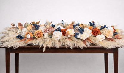 Orange Navy Blue Centerpiece, Wedding Terracotta Dark Blue Table Decor, Pampas Grass Fall Sweetheart, Head Table Decor Boho, Beige Taupe