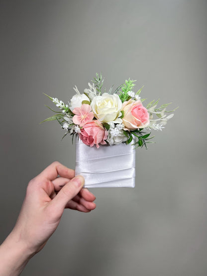 Wedding Pocket Boutonniere White Groom Boutonnière Dusty Rose Square Groomsmen Pocket Boutonniere Pink Rustic Blush Artifical Flower Wild