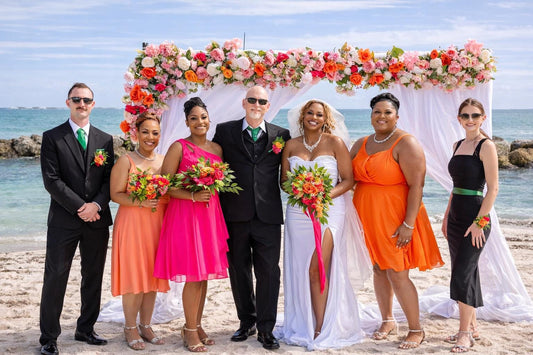 Tropical Bouquet Wedding Hot Pink Orange Bridal Vibrant Bouquet Summer Bridesmaids Ranunculus Fuchsia Magenta Burnt Orange Coral Artificial