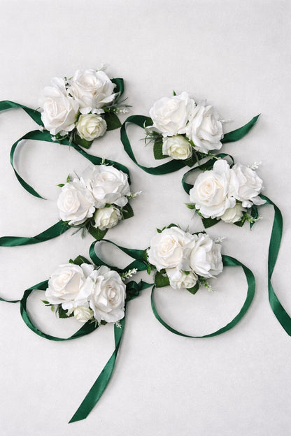 White Corsage Wedding Wrist Corsage Bridesmaids Corsage Ivory Mom Corsage Prom Artificial Flowers White Corsage Baby Breath