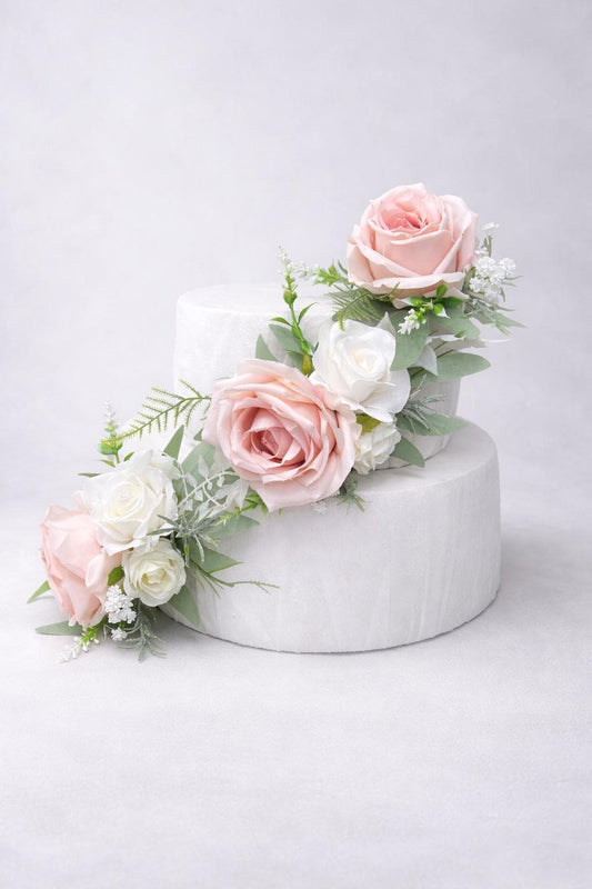 Blush Cake Flowers, Blush Pink White Wedding Cake Decor, Baby Pink Ivory Roses Cake Topper, Rustic Cake Flowers Artificial