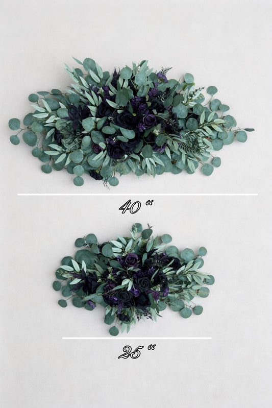 Black Purple Arch Arrangements, Wedding Plum Black Arbor Arrangement, Rustic Sage Greenery Eucalyptus, Backdrop Swag Flowers Reddit