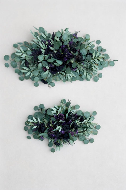 Black Purple Arch Arrangements, Wedding Plum Black Arbor Arrangement, Rustic Sage Greenery Eucalyptus, Backdrop Swag Flowers Reddit