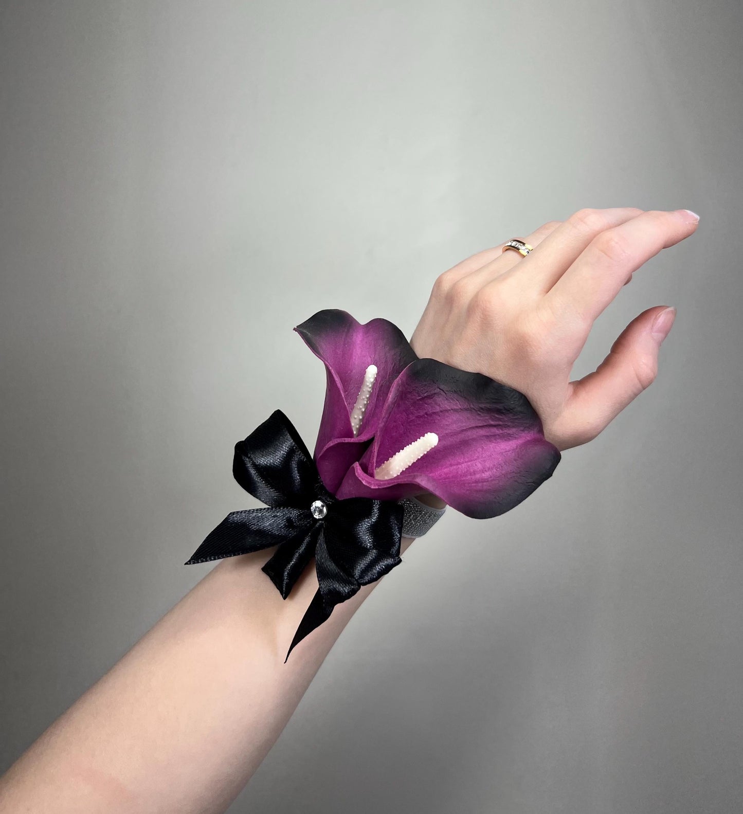 Black Purple Boutonniere Wedding Calla Lily Groom Black Boutonnières Dark Plum Groomsmen Calla Lily Boutonnière Purple Artificial Flowers