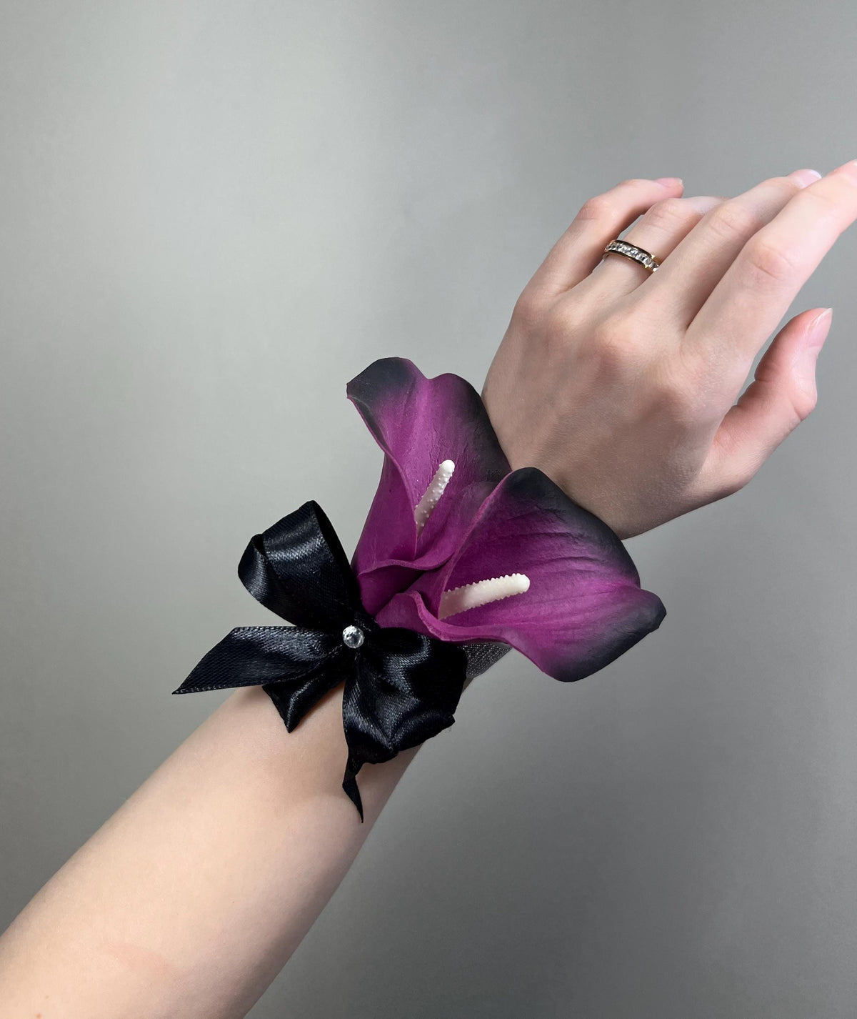 Black Purple Boutonniere Wedding Calla Lily Groom Black Boutonnières Dark Plum Groomsmen Calla Lily Boutonnière Purple Artificial Flowers