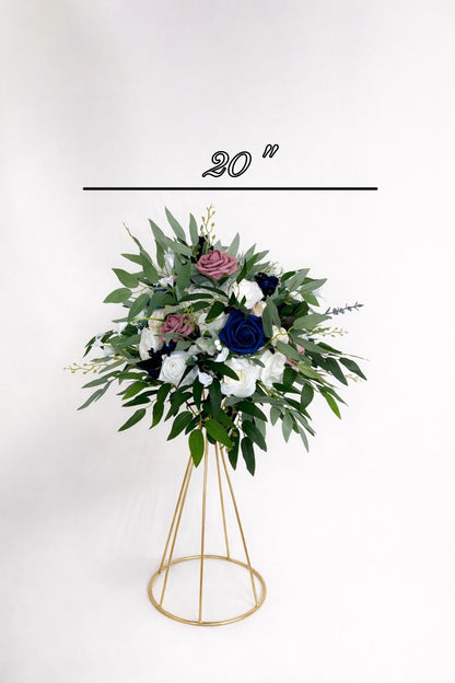 Dusty Rose Navy Blue Centerpiece, Wedding Rustic Flower Ball, Blush White Dark Blue Table Centerpiece, Whiskey Barrel Flower Ball