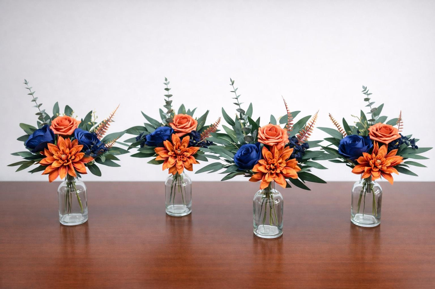 Orange Blue Wedding Centerpiece, Mini Bouquets for Bud Vase, Fall Terracotta Navy Blue Table Decor, Small Centerpiece Rustic