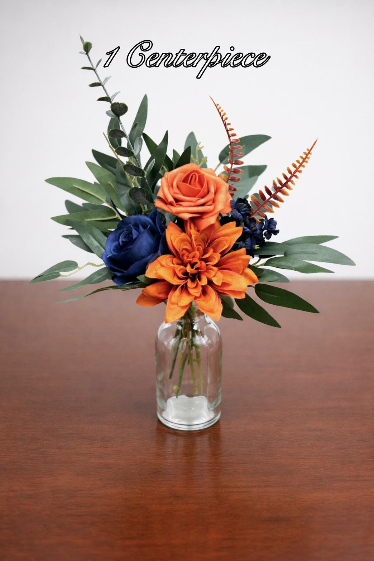 Orange Blue Wedding Centerpiece, Mini Bouquets for Bud Vase, Fall Terracotta Navy Blue Table Decor, Small Centerpiece Rustic Reddit