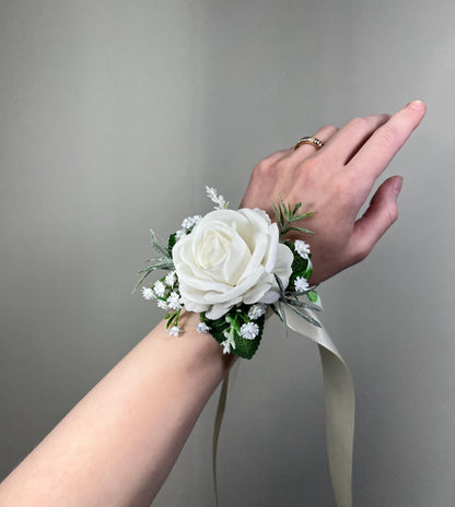 Wedding White Corsage Wrist Ivory Bridesmaids Corsage Ivory Mom Corsage Accessories White Rose Classic Corsage Sage Small Corsage Reddit