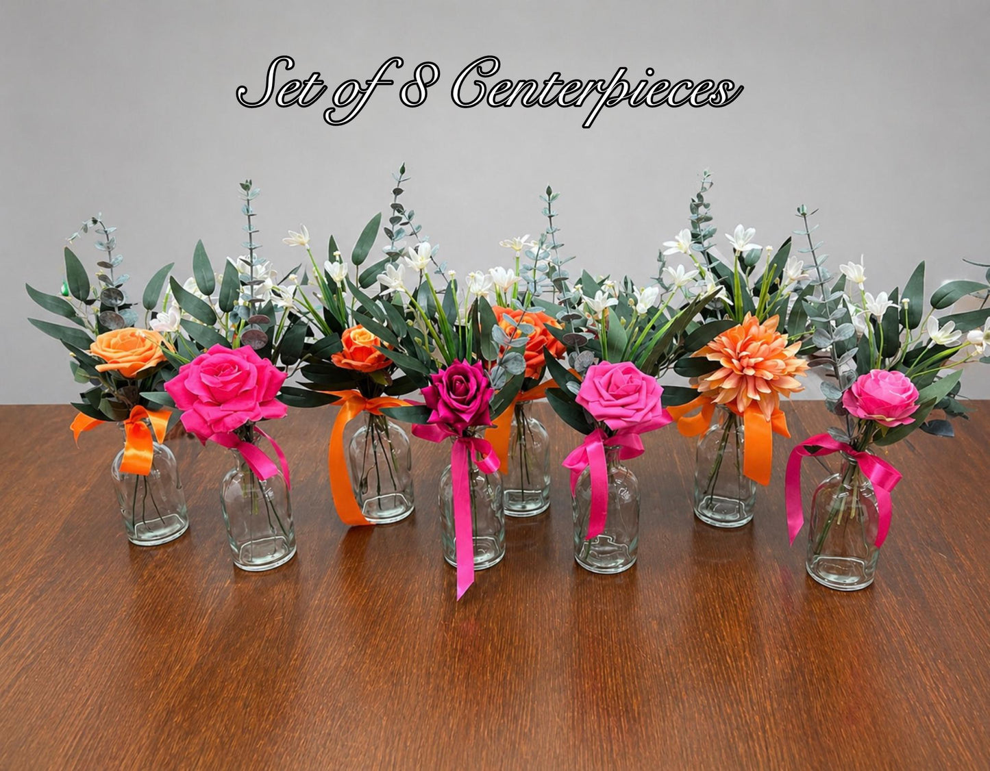 Small Centerpiece 1 Flower Orange Hot Pink Wedding Bud Vase Burnt Orange Single Flower Table Centerpiece Mini Fuchsia Artiticial