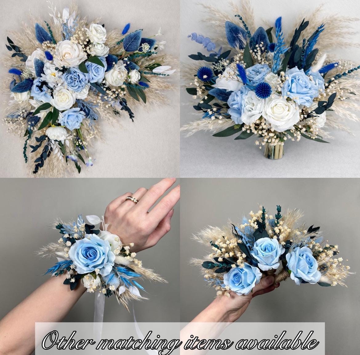 Blue White Hair Comb, Wedding Dusty Blue Hair Piece Bridal, Light Blue Rose Hair Accessories, Bridesmaids Decorative Comb Artificial Flowers