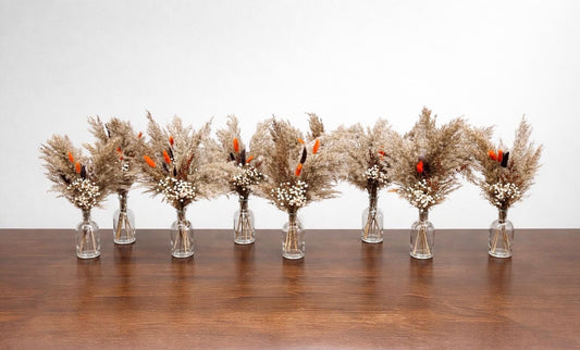 Pampas Grass Centerpieces, Boho Wedding Bud Vase Decor, Beige Neutral Fall Table Decor, Brown Terracotta Mini Bouquet Baby Breath