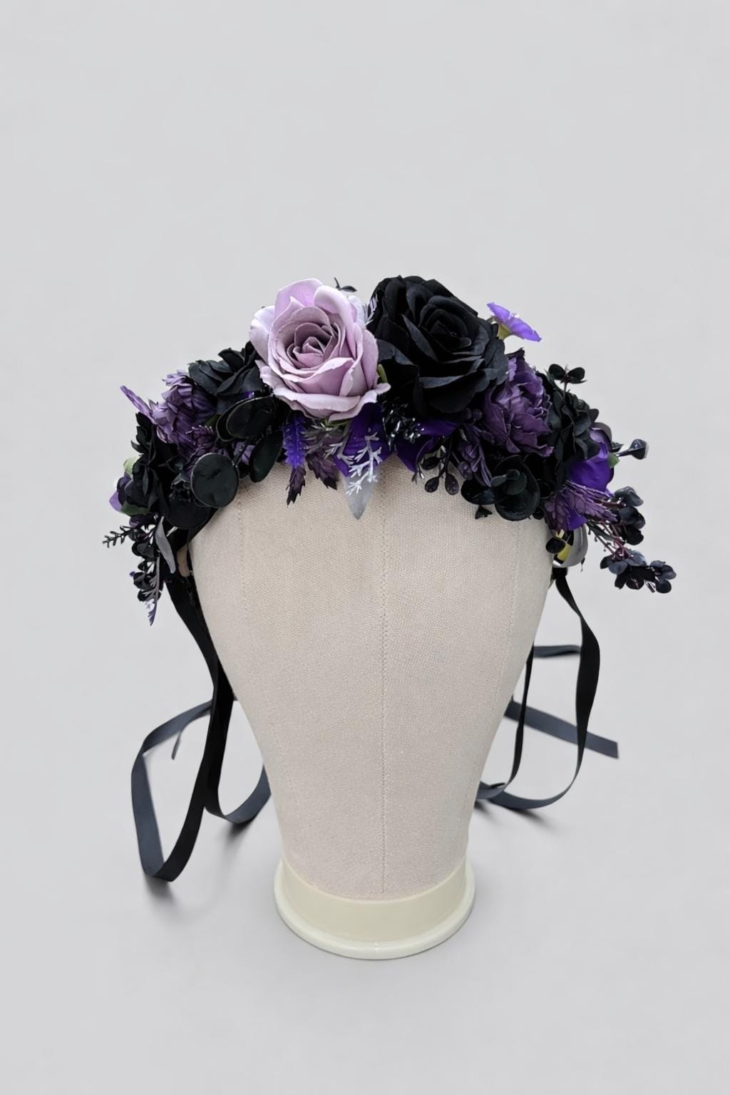 Black Purple Flower Crown, Gothic Wedding Headpiece, Dark Floral Halo, Lavender Lilac Hair Crown, Halloween Flower Crown Black