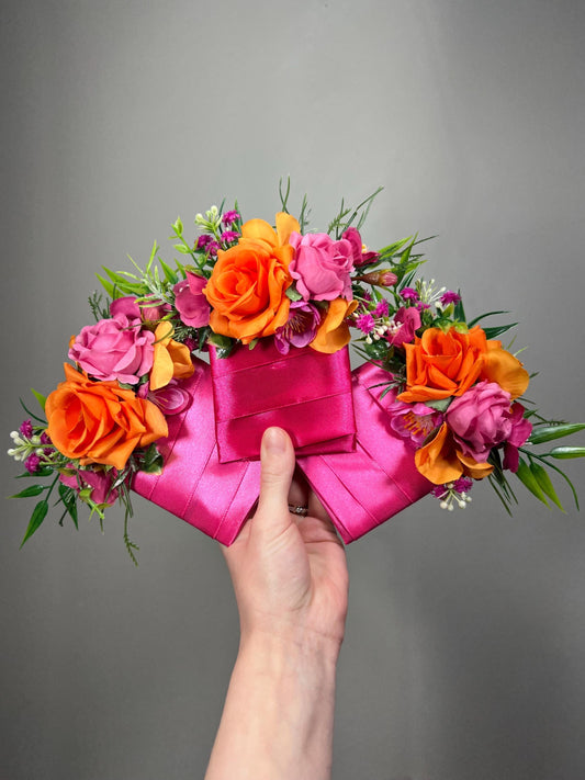 Hot Pink Orange Pocket Boutonnière Wedding Fuchsia Burnt Orange Square Groom Boutonnière Tropical Beach Groomsmen Prom Artificial Flowers