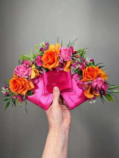 Hot Pink Orange Pocket Boutonnière Wedding Fuchsia Burnt Orange Square Groom Boutonnière Tropical Beach Groomsmen Prom Artificial Flowers