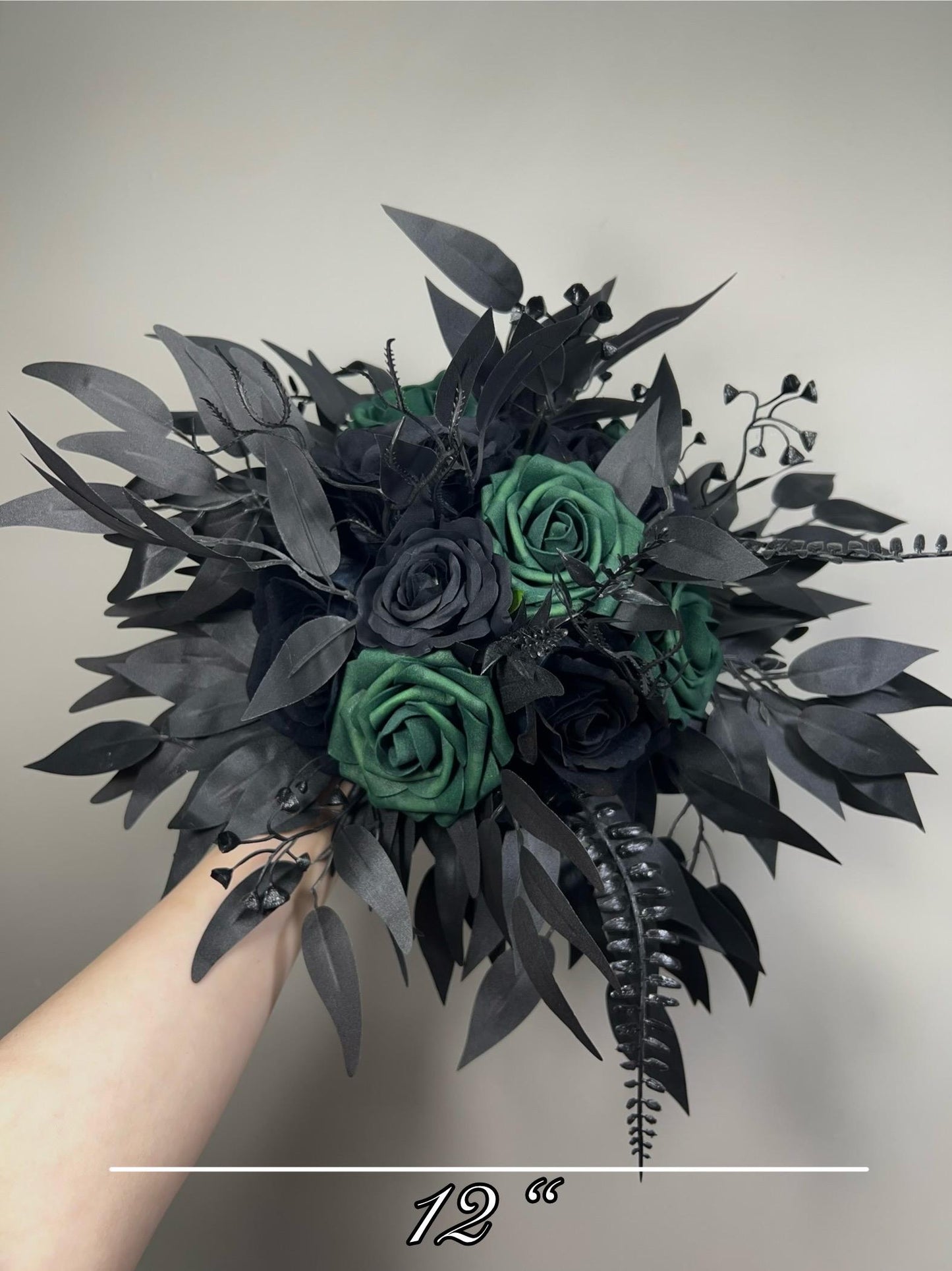 Black Green Bouquet Wedding Bridal Gothic Bouquet Black Dark Green Bridesmaids Bouquet Hunter Green Emerald Black Artificial Flower