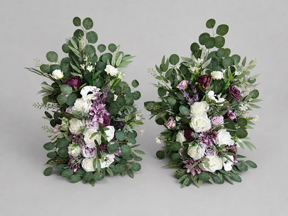 Set of 2 Purple Aisle Markers, Wedding Lavender White Floor Arrangement, Rustic Plum Dark Purple Ground Arrangement, Barrel Whiskey Decor