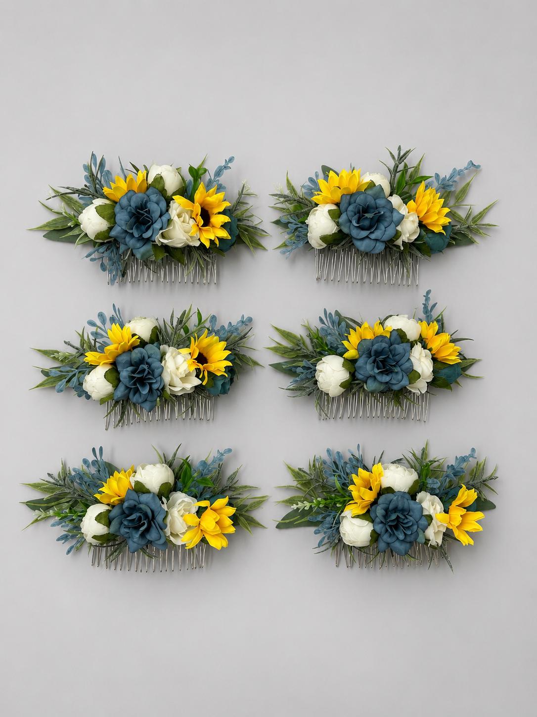 Sunflower Comb Floral Dusty Blue Wedding Head Piece Hair Comb Sunflower Bridal Blue Hair Clip Accessories Blue Hair Comb Artificial Flower
