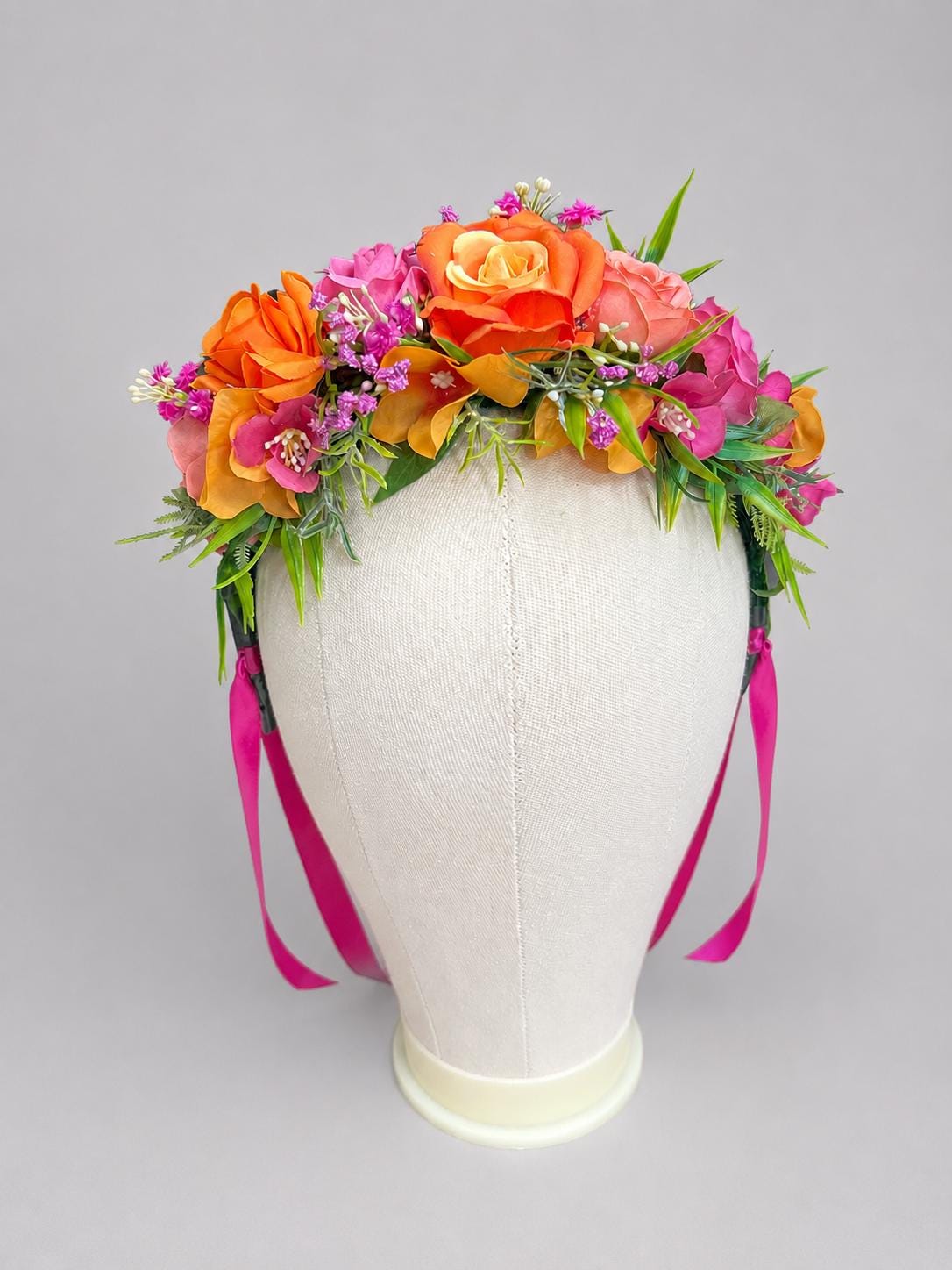Hot Pink Orange Corsage Wedding Fuchsia Burnt Orange Tropical Beach Wrist Corsage Prom Bridesmaids Mother Coral Bright Wristlet Eucalyptus