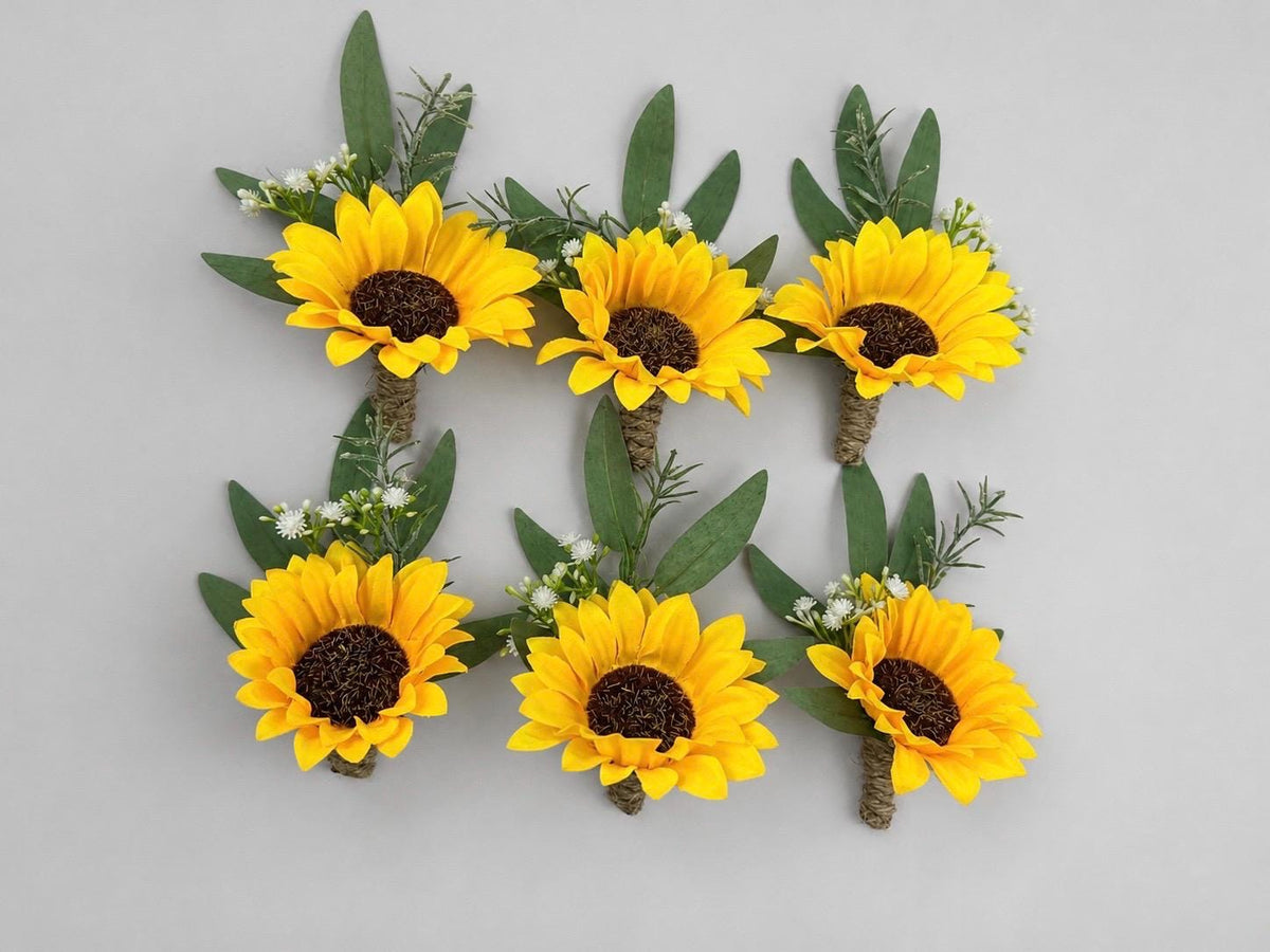 Sunflower Boutonniere Wedding Groom Boutonnières Groomsmen Sunflower Boutonnière Groom Fall Sunflower Yellow Artificial Flowers Baby Breath