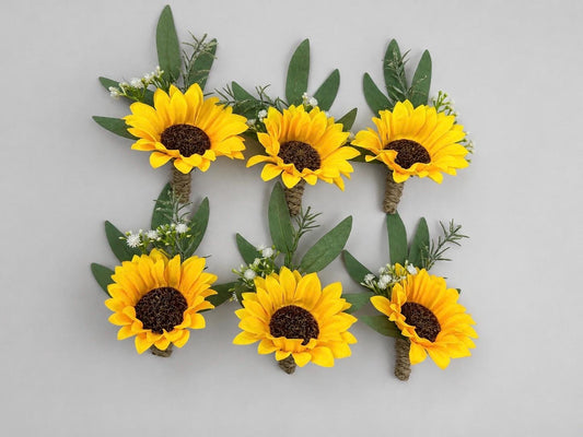 Sunflower Boutonniere Wedding Groom Boutonnières Groomsmen Sunflower Boutonnière Groom Fall Sunflower Yellow Artificial Flowers Baby Breath